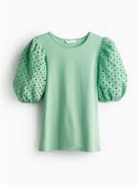 H&M Mint Green Puff Sleeve Top